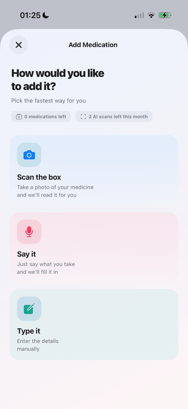 PillTrak Add Medication screen