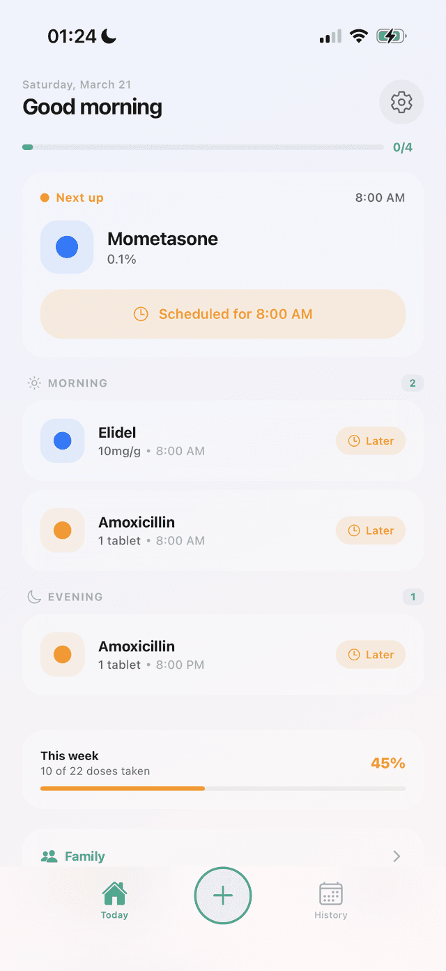 PillTrak Today screen